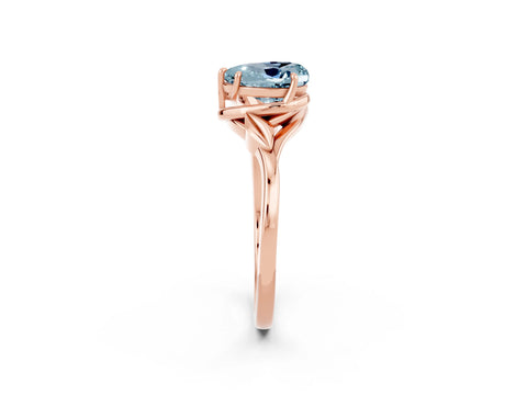 Rose gold Heart Cut Aquamarine Solitaire Ring with Twist Band and Four-Prong Setting_26