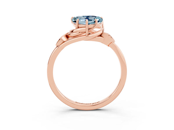 Rose gold Heart Cut Aquamarine Solitaire Ring with Twist Band and Four-Prong Setting