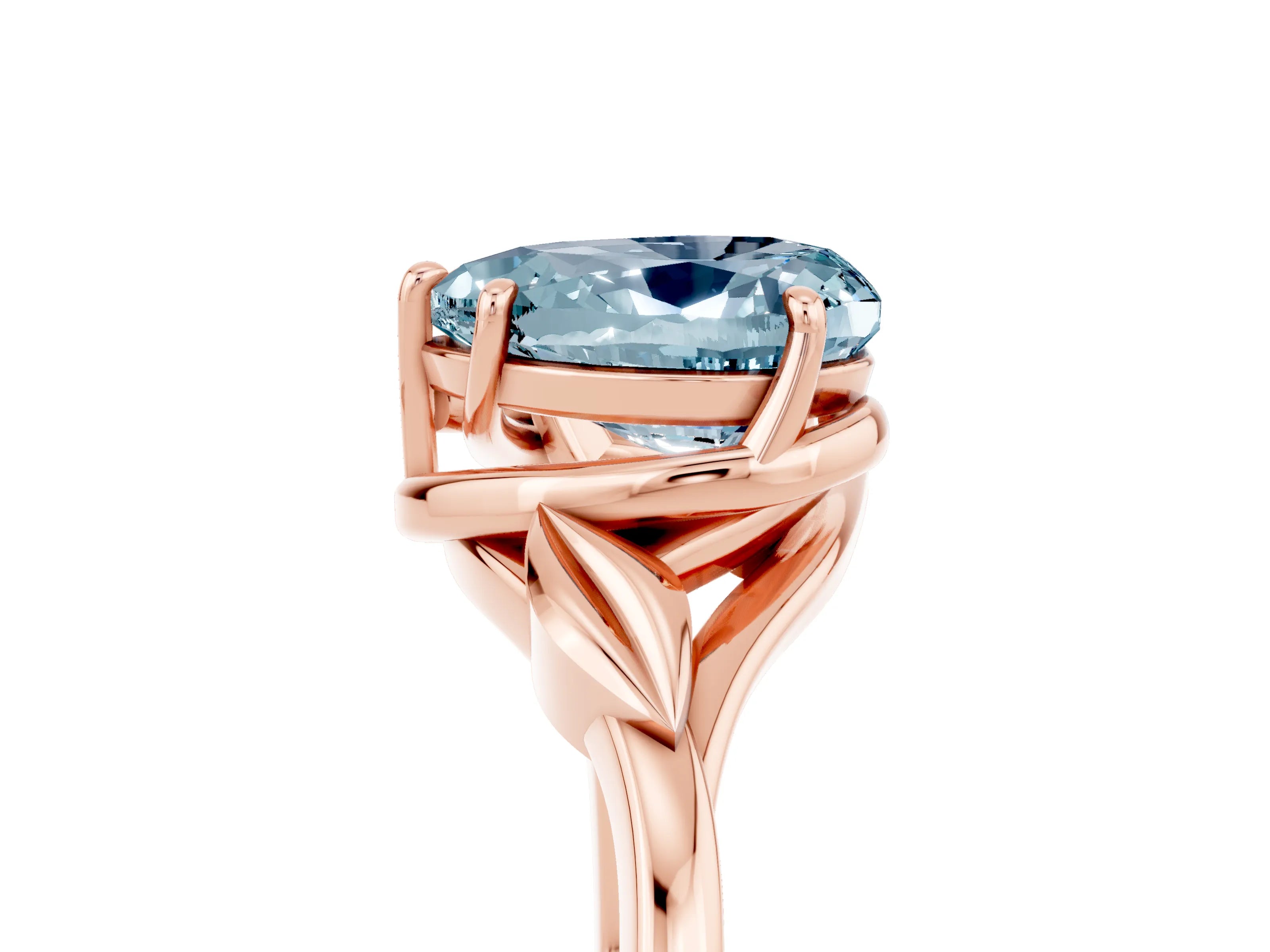 Rose gold Heart Cut Aquamarine Solitaire Ring with Twist Band and Four-Prong Setting_29
