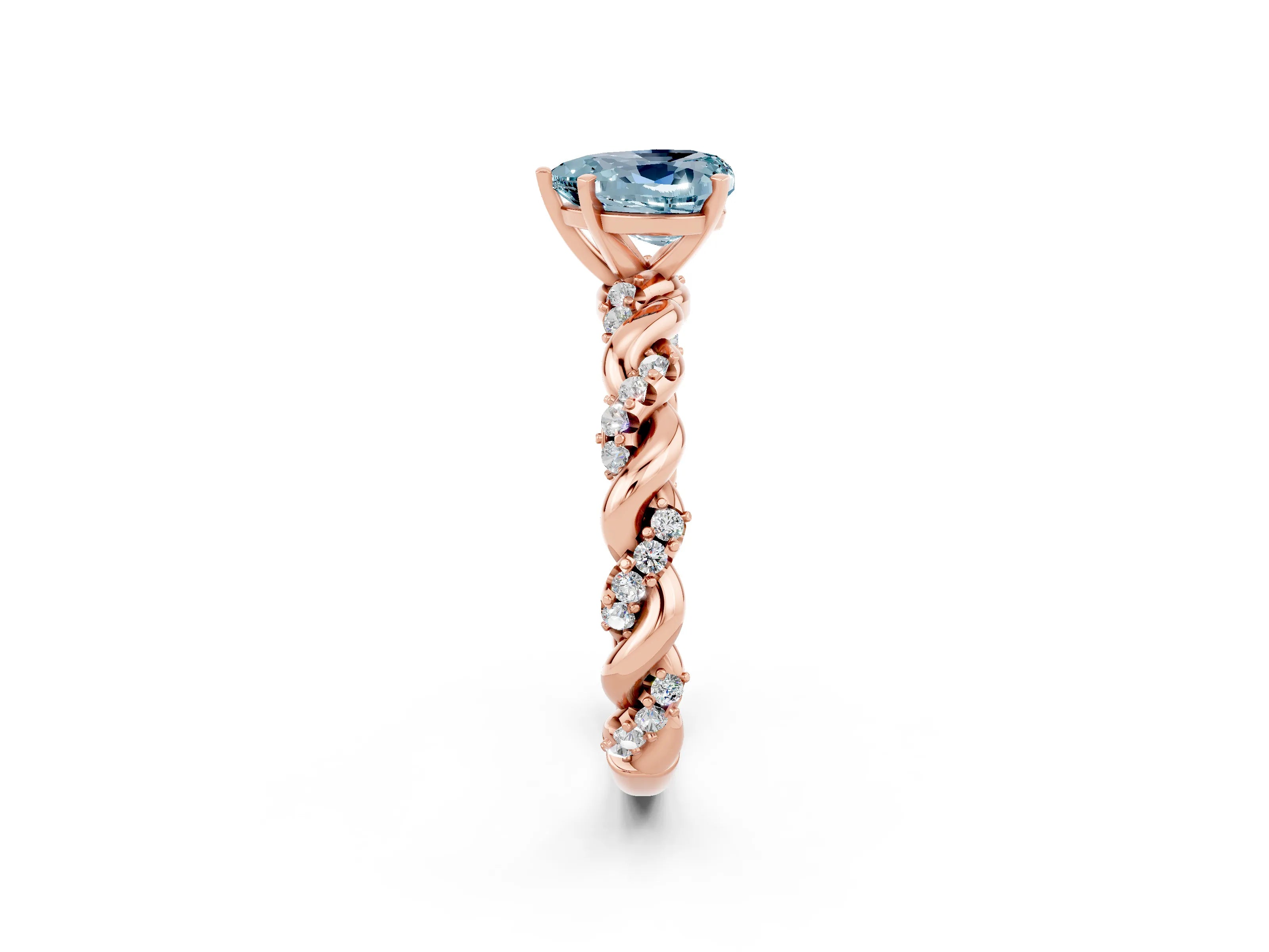 Rose gold Heart Cut Aquamarine Solitaire Ring with Twisted Band and Pavé Accents_2
