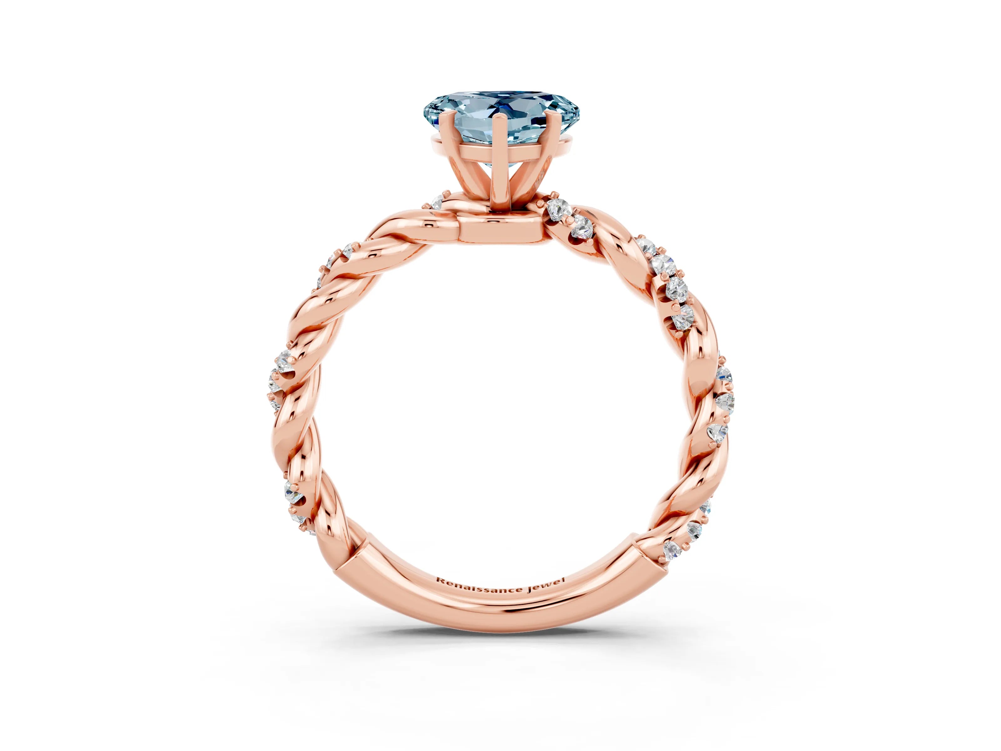 Rose gold Heart Cut Aquamarine Solitaire Ring with Twisted Band and Pavé Accents_3