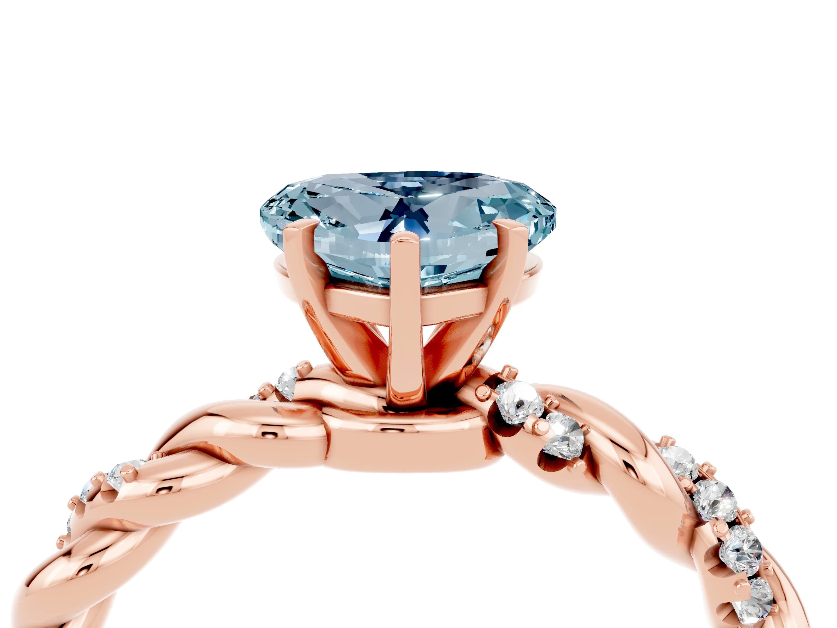 Rose gold Heart Cut Aquamarine Solitaire Ring with Twisted Band and Pavé Accents_4