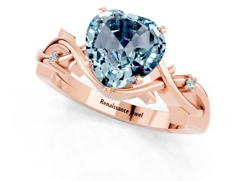 Rose gold Heart Cut Aquamarine Solitaire Ring with Twisted Band and Prong Setting_1