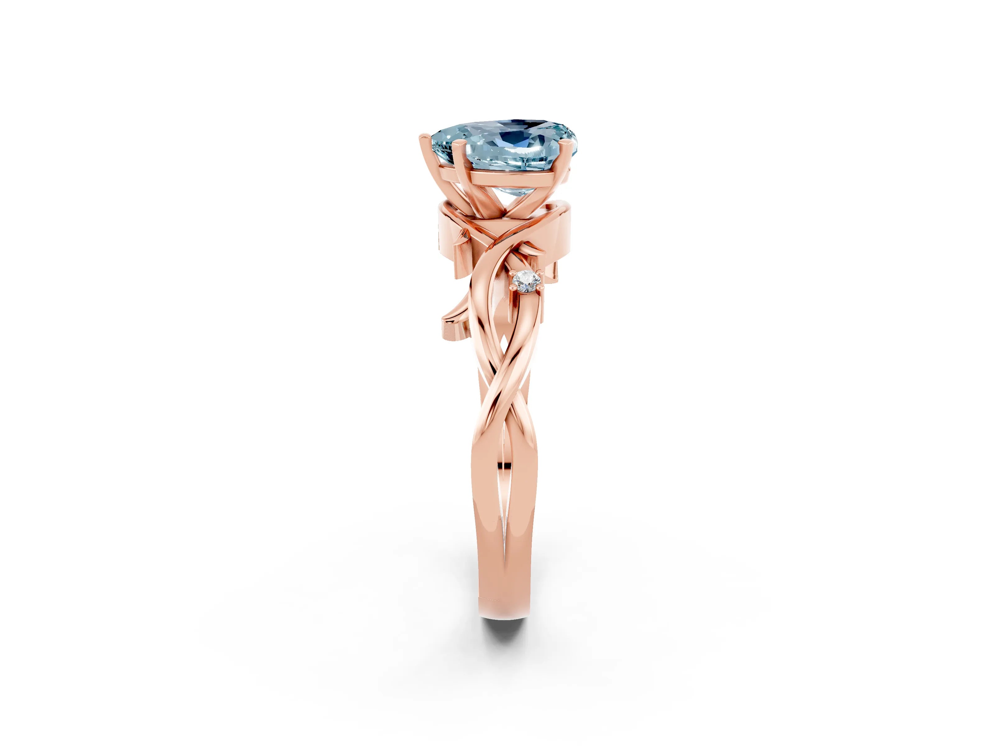 Rose gold Heart Cut Aquamarine Solitaire Ring with Twisted Band and Prong Setting_2