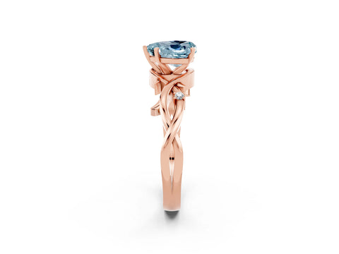 Rose gold Heart Cut Aquamarine Solitaire Ring with Twisted Band and Prong Setting_2