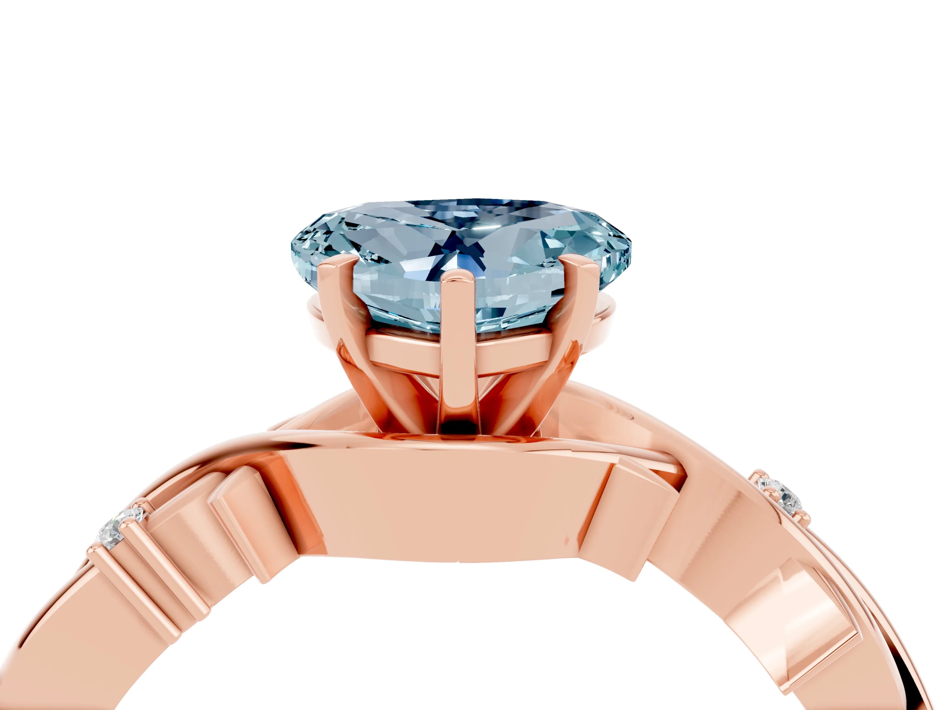 Rose gold Heart Cut Aquamarine Solitaire Ring with Twisted Band and Prong Setting_4
