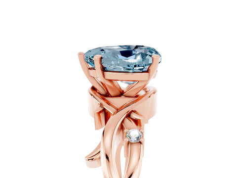 Rose gold Heart Cut Aquamarine Solitaire Ring with Twisted Band and Prong Setting_5