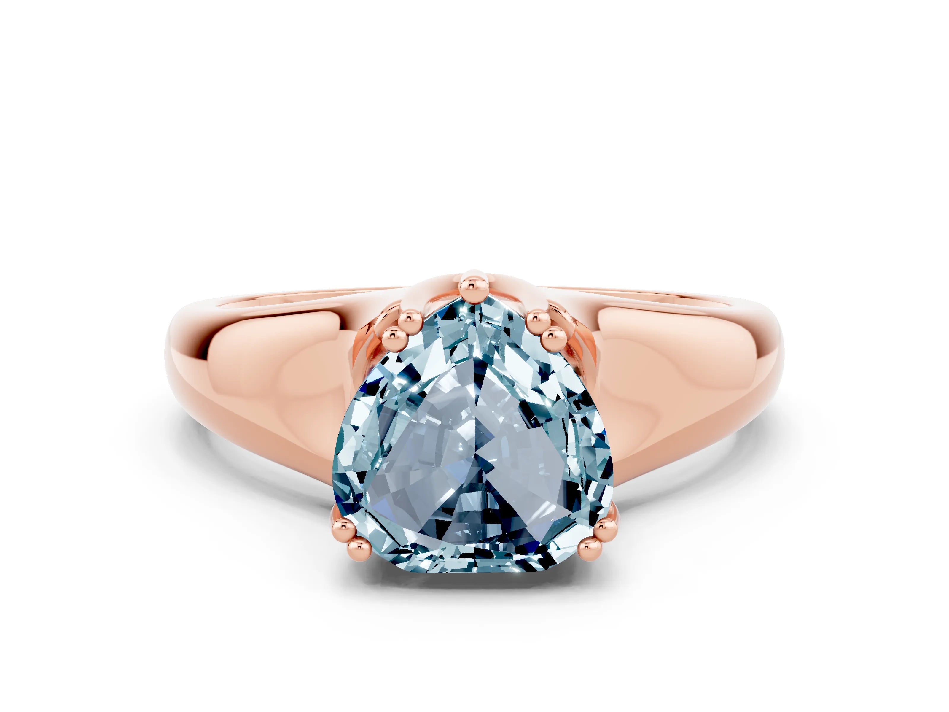 Rose gold Heart Cut Aquamarine Solitaire Ring with Wide Band and Prong Setting
