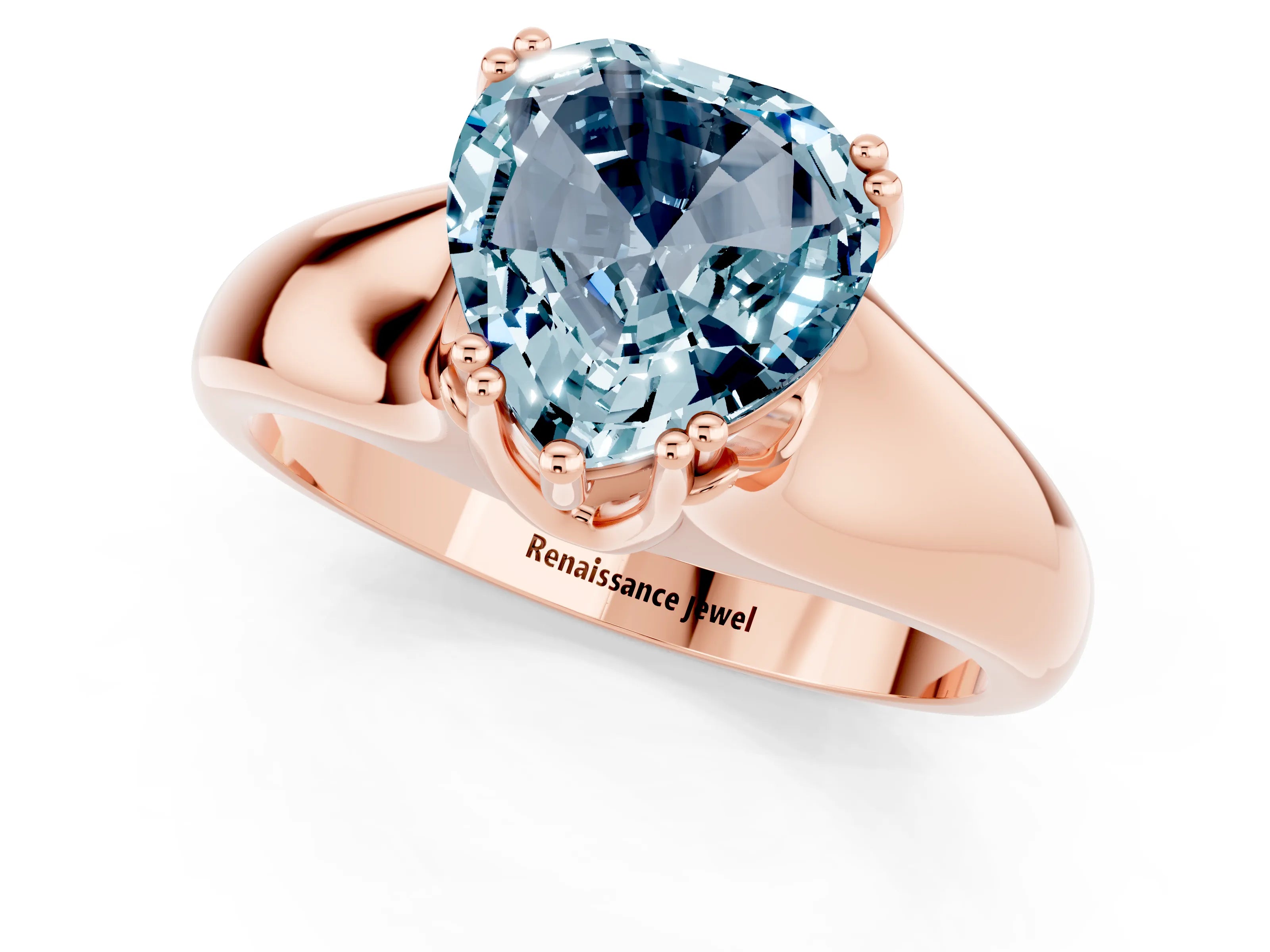 Rose gold Heart Cut Aquamarine Solitaire Ring with Wide Band and Prong Setting_1