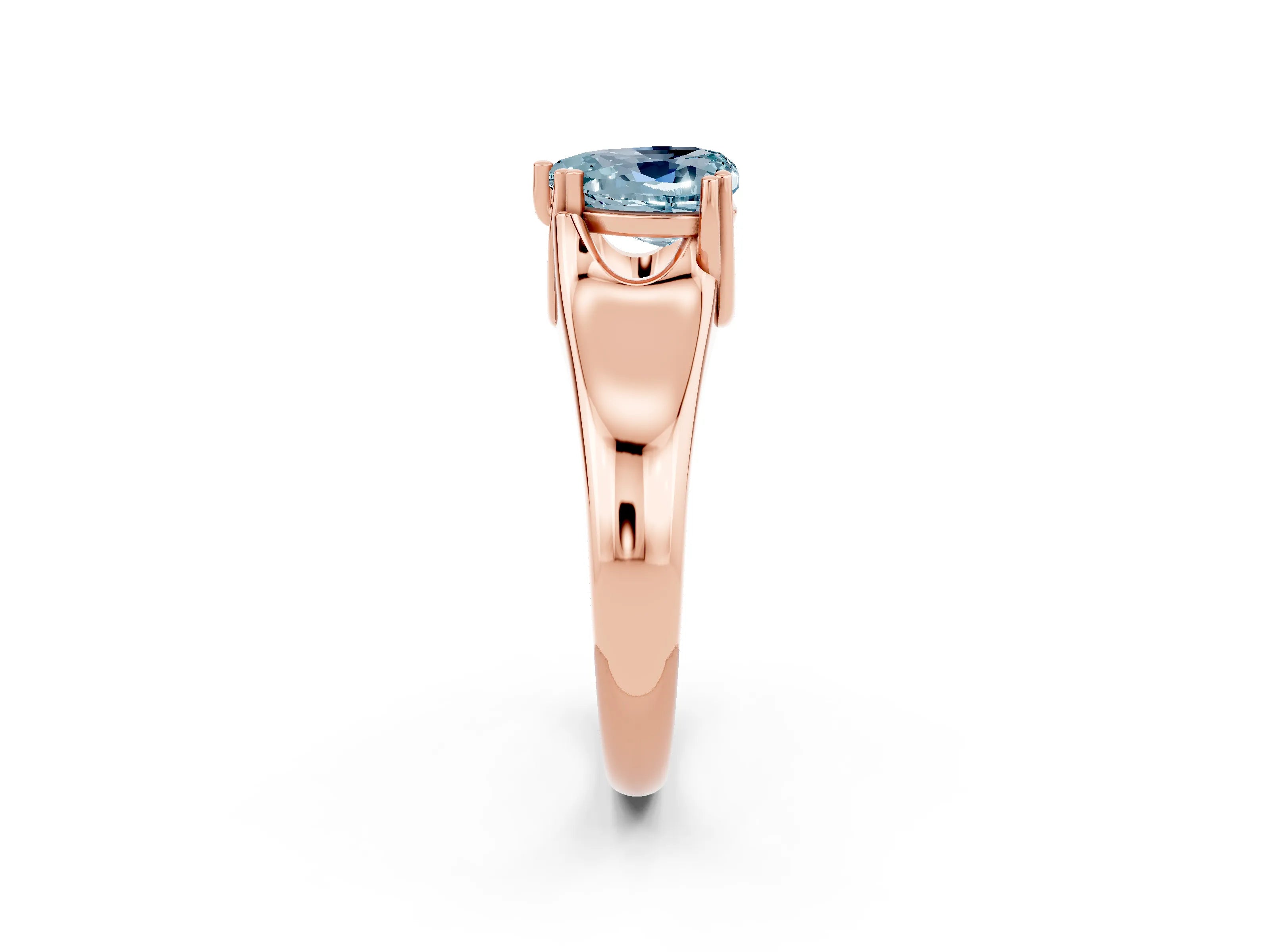 Rose gold Heart Cut Aquamarine Solitaire Ring with Wide Band and Prong Setting_2