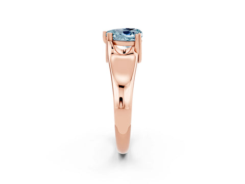 Rose gold Heart Cut Aquamarine Solitaire Ring with Wide Band and Prong Setting_2