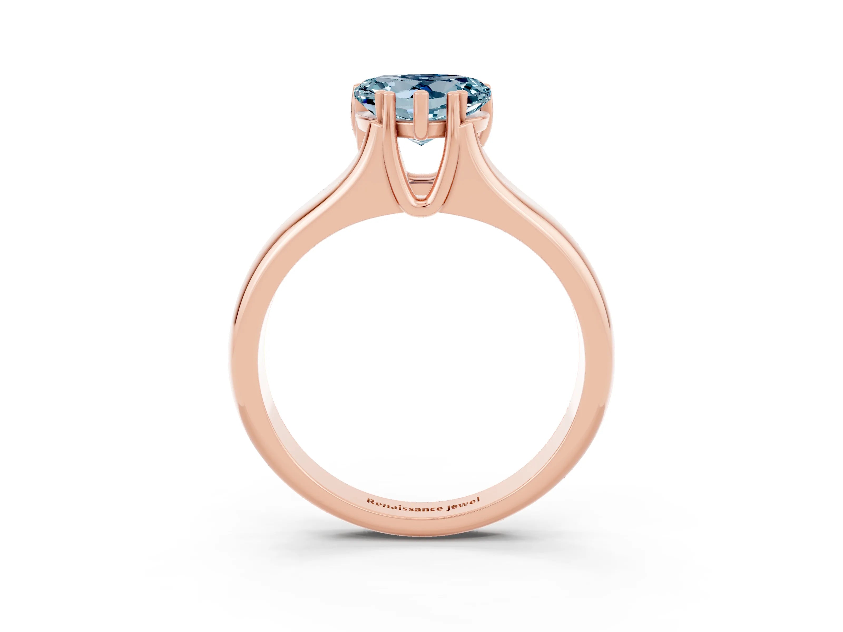 Rose gold Heart Cut Aquamarine Solitaire Ring with Wide Band and Prong Setting_3