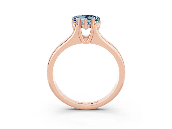 Rose gold Heart Cut Aquamarine Solitaire Ring with Wide Band and Prong Setting