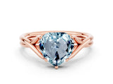 Rose gold Heart Cut Aquamarine Solitaire Twist Band Prong Setting Ring_36