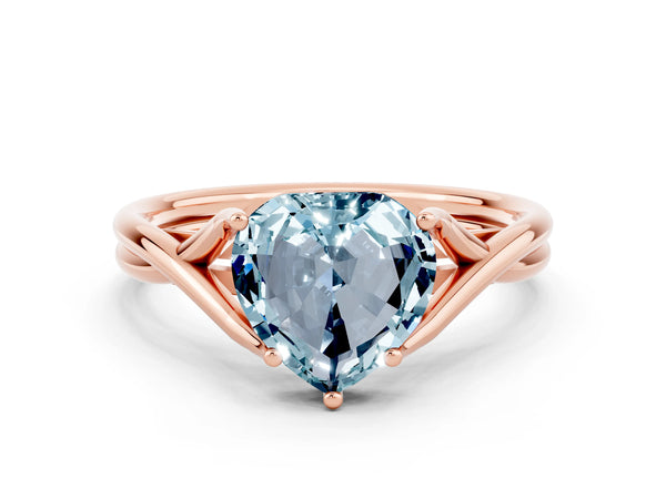 Rose gold Heart Cut Aquamarine Solitaire Twist Band Prong Setting Ring