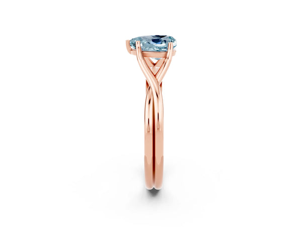 Rose gold Heart Cut Aquamarine Solitaire Twist Band Prong Setting Ring