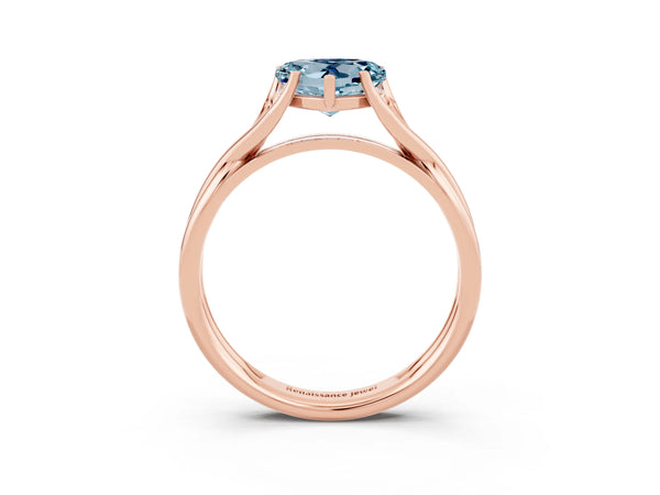 Rose gold Heart Cut Aquamarine Solitaire Twist Band Prong Setting Ring