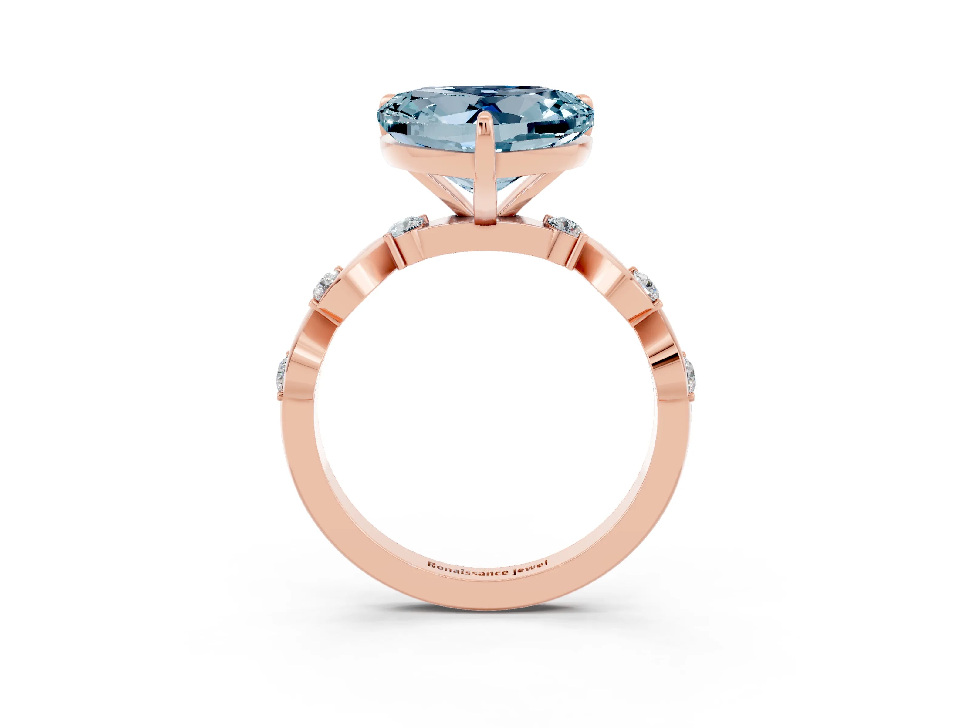 Rose gold Heart Cut Aquamarine Solitaire Twisted Band with Round  Accents and Prong Setting_15