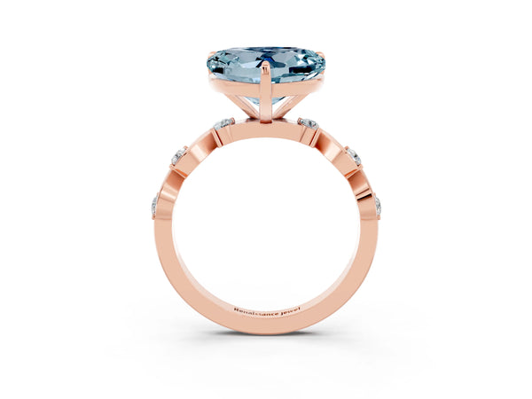 Rose gold Heart Cut Aquamarine Solitaire Twisted Band with Round  Accents and Prong Setting