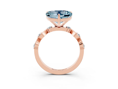 Rose gold Heart Cut Aquamarine Solitaire Twisted Band with Round  Accents and Prong Setting_15