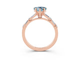 Rose gold Heart Cut Aquamarine Solitaire with Side Baguettes and Channel Set Band_3