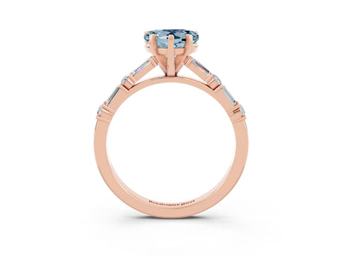 Rose gold Heart Cut Aquamarine Solitaire with Side Baguettes and Channel Set Band_3