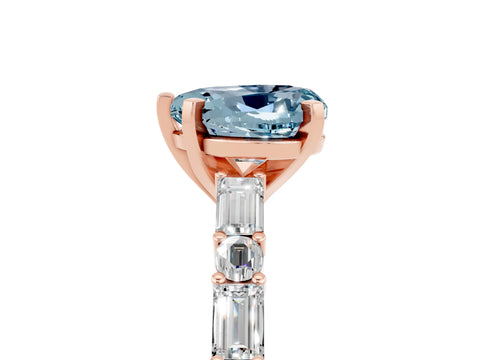 Rose gold Heart Cut Aquamarine Solitaire with Side Baguettes and Channel Set Band_5