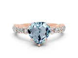 Rose gold Heart Cut Aquamarine Solitaire with Side Stones, Pave Band, Four-Prong Setting_36
