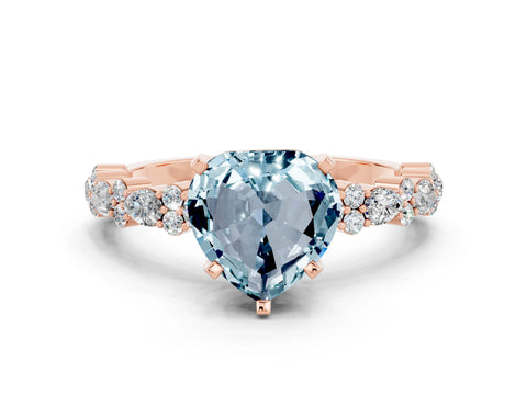 Rose gold Heart Cut Aquamarine Solitaire with Side Stones, Pave Band, Four-Prong Setting_36