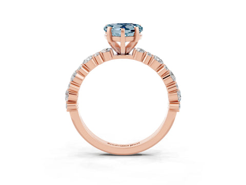 Rose gold Heart Cut Aquamarine Solitaire with Side Stones, Pave Band, Four-Prong Setting_39