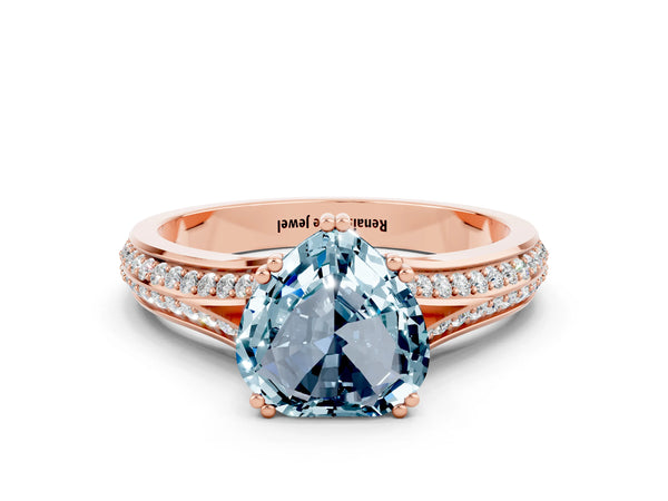 Rose gold Heart Cut Aquamarine Split Shank Engagement Ring with Pavé Band