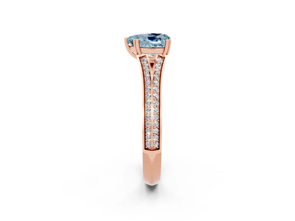 Rose gold Heart Cut Aquamarine Split Shank Engagement Ring with Pavé Band