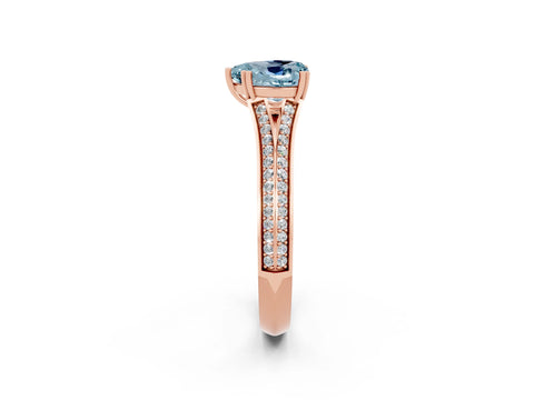 Rose gold Heart Cut Aquamarine Split Shank Engagement Ring with Pavé Band_2