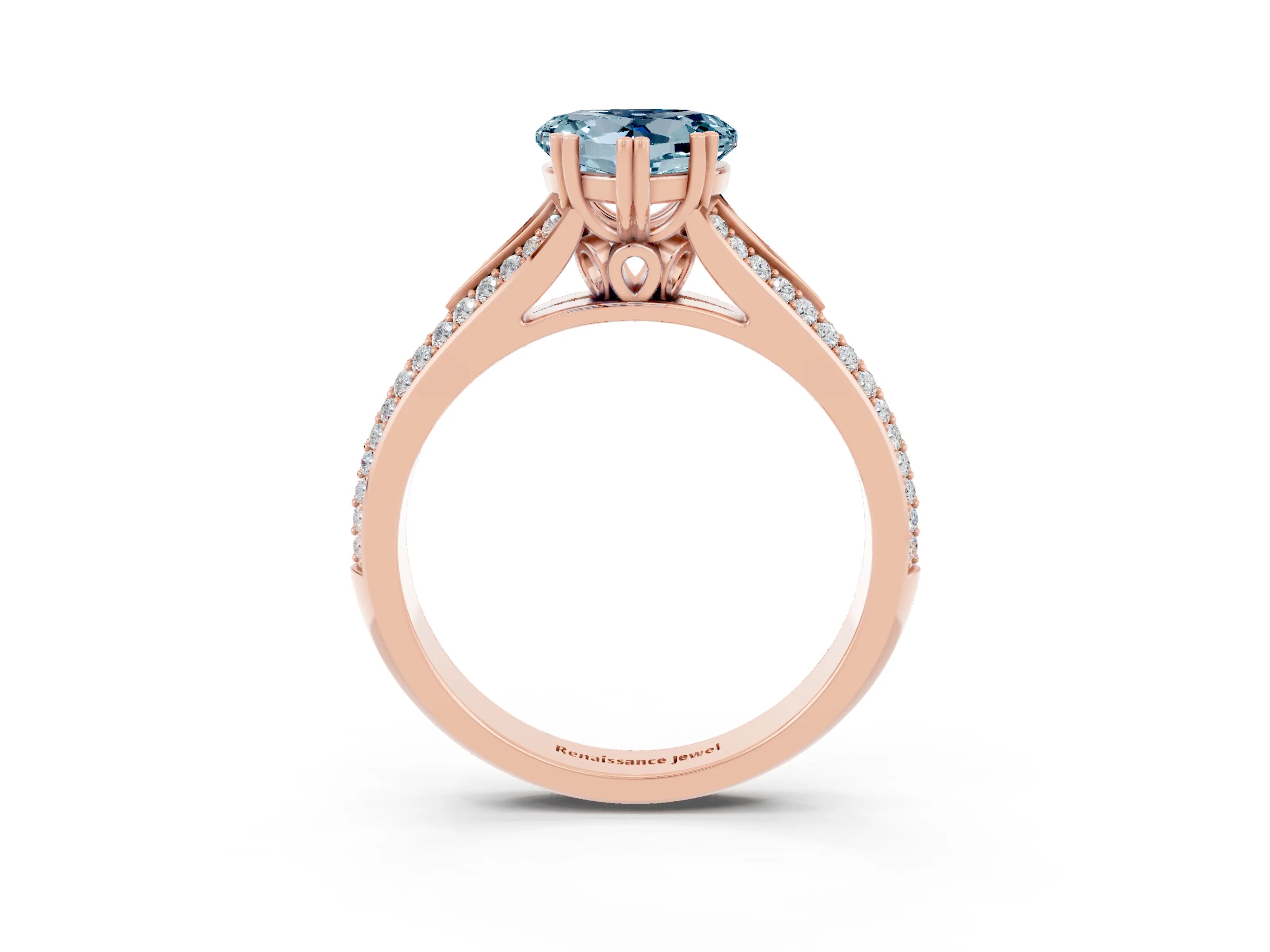 Rose gold Heart Cut Aquamarine Split Shank Engagement Ring with Pavé Band_3