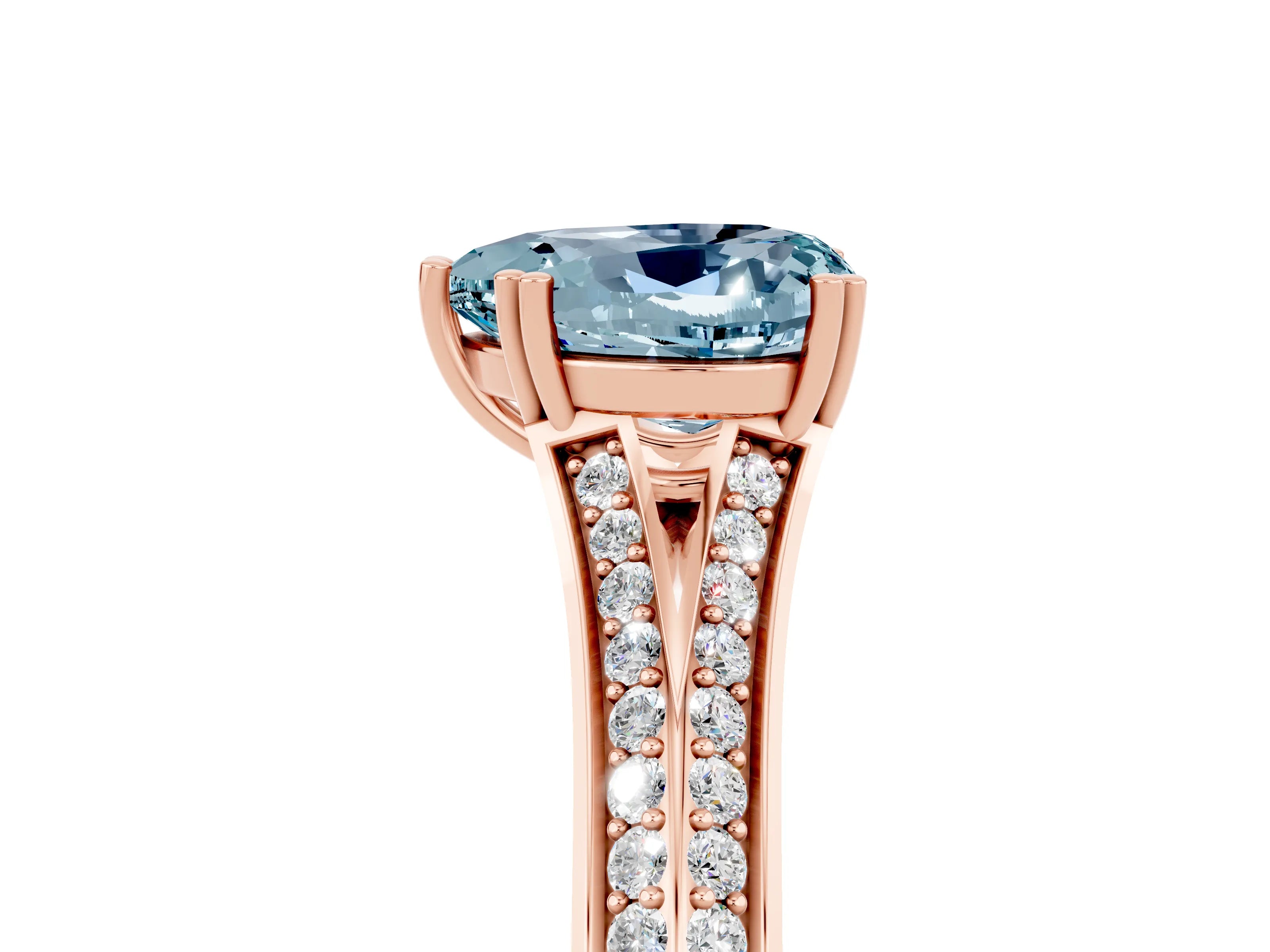 Rose gold Heart Cut Aquamarine Split Shank Engagement Ring with Pavé Band_5
