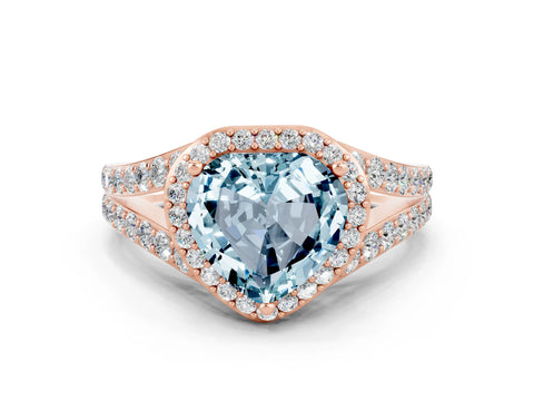 Rose gold Heart Cut Aquamarine Split Shank Halo Ring with Four-Prong Setting_12