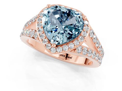 Rose gold Heart Cut Aquamarine Split Shank Halo Ring with Four-Prong Setting_13