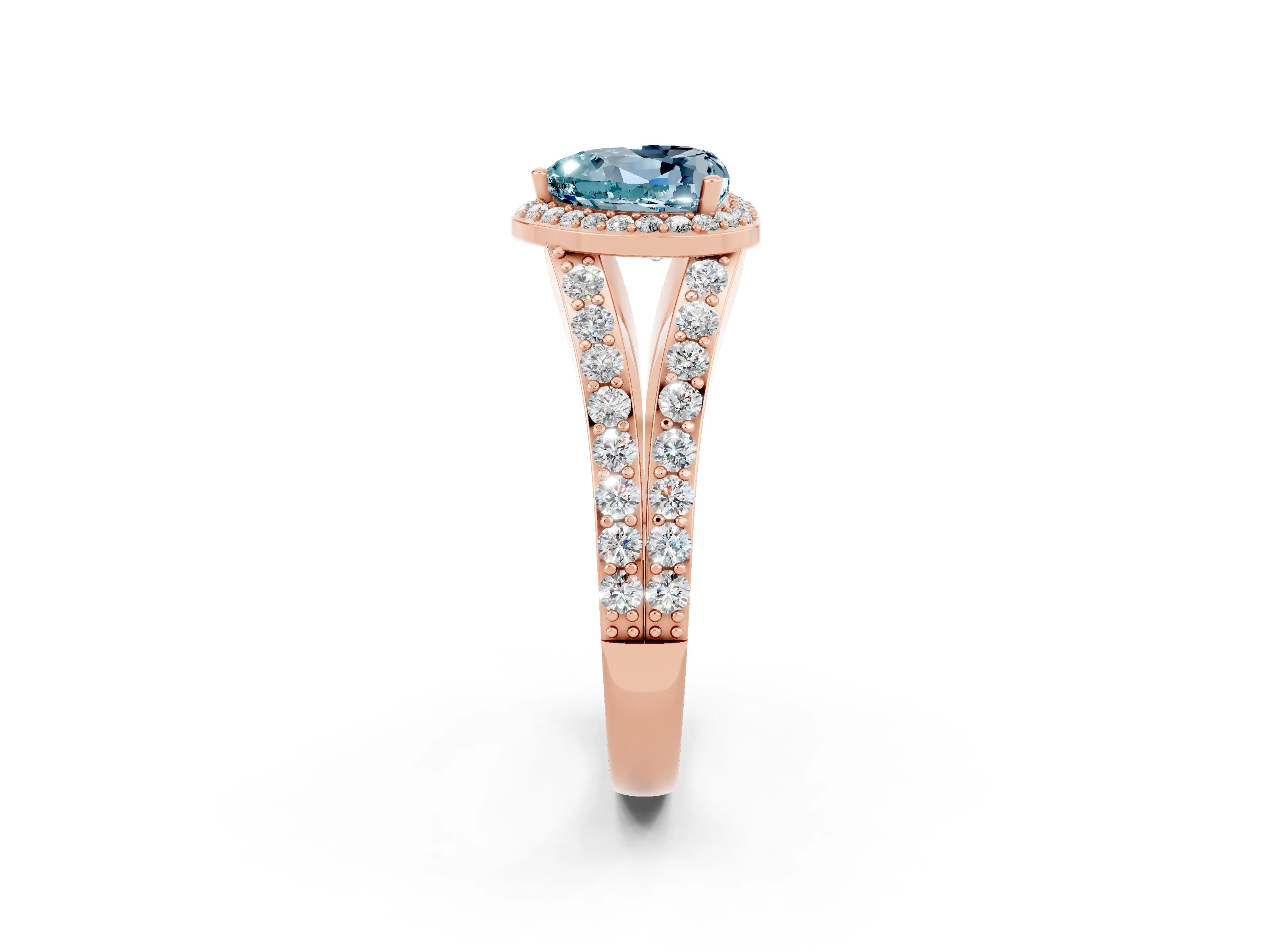 Rose gold Heart Cut Aquamarine Split Shank Halo Ring with Four-Prong Setting_14
