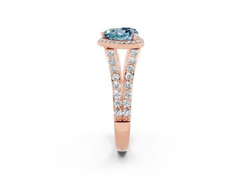 Rose gold Heart Cut Aquamarine Split Shank Halo Ring with Four-Prong Setting_14