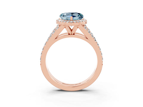 Rose gold Heart Cut Aquamarine Split Shank Halo Ring with Four-Prong Setting_15