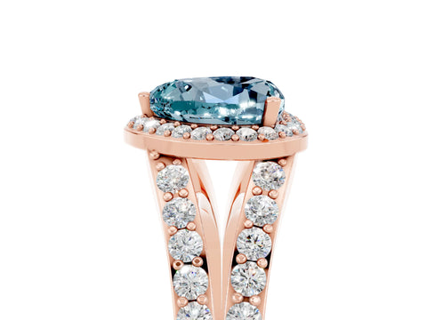 Rose gold Heart Cut Aquamarine Split Shank Halo Ring with Four-Prong Setting_17