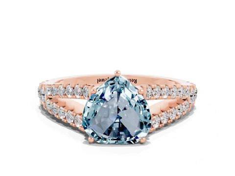 Rose gold Heart Cut Aquamarine Split Shank Pavé Engagement Ring with Four-Prong Setting_12