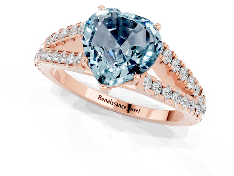Rose gold Heart Cut Aquamarine Split Shank Pavé Engagement Ring with Four-Prong Setting_13