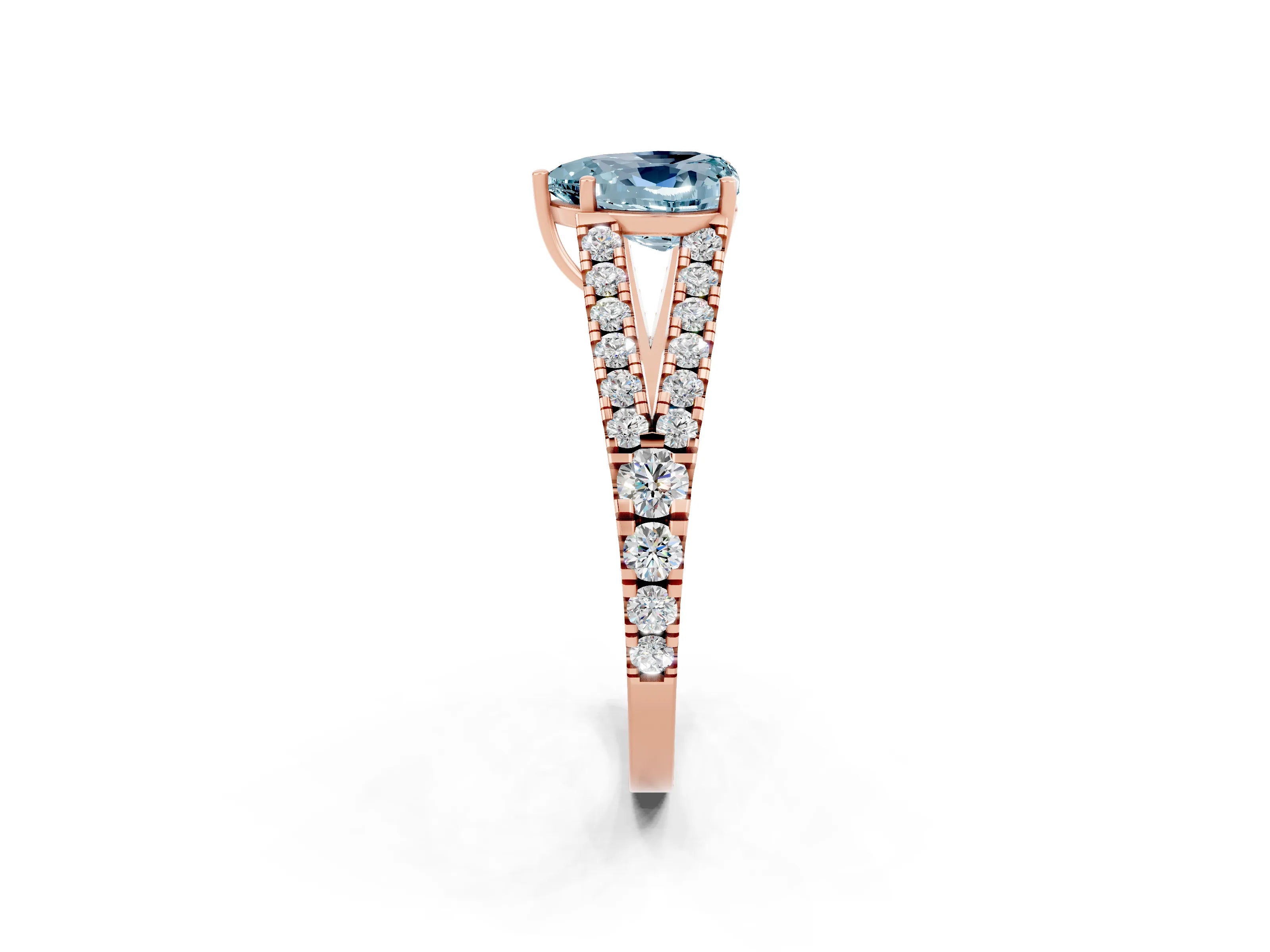 Rose gold Heart Cut Aquamarine Split Shank Pavé Engagement Ring with Four-Prong Setting_14