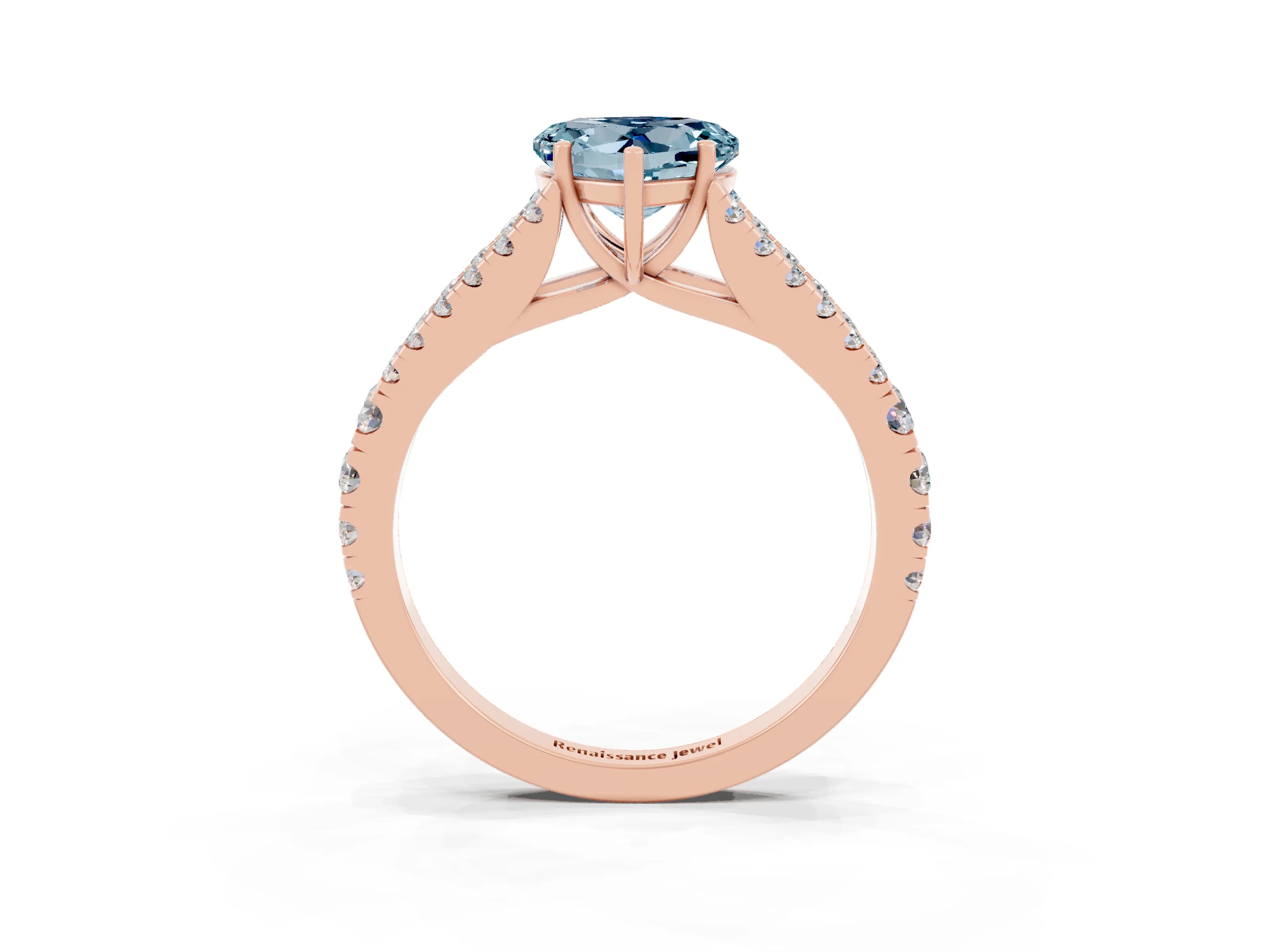 Rose gold Heart Cut Aquamarine Split Shank Pavé Engagement Ring with Four-Prong Setting_15
