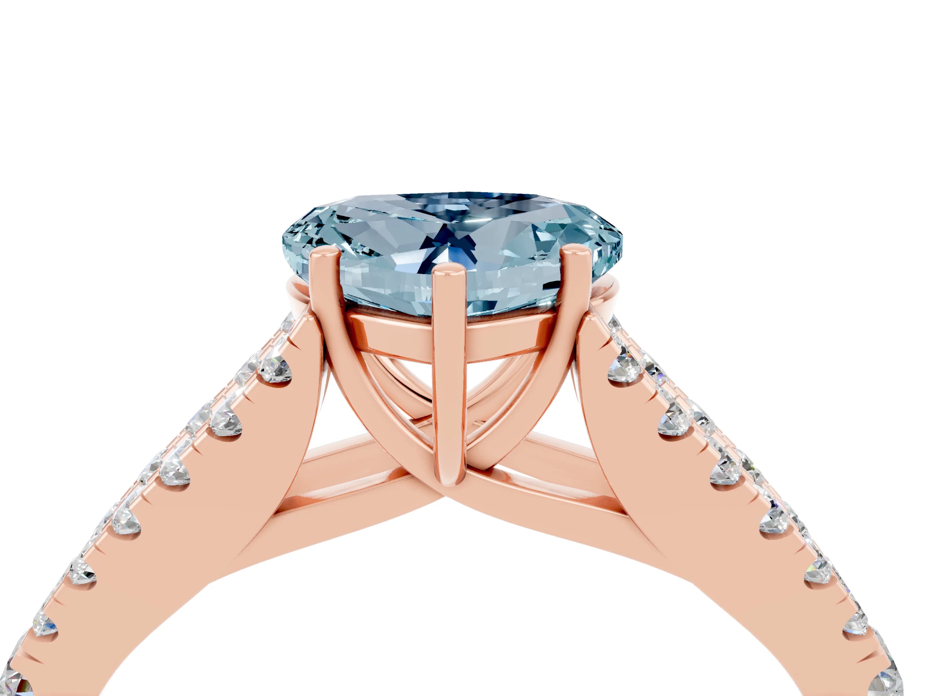 Rose gold Heart Cut Aquamarine Split Shank Pavé Engagement Ring with Four-Prong Setting_16