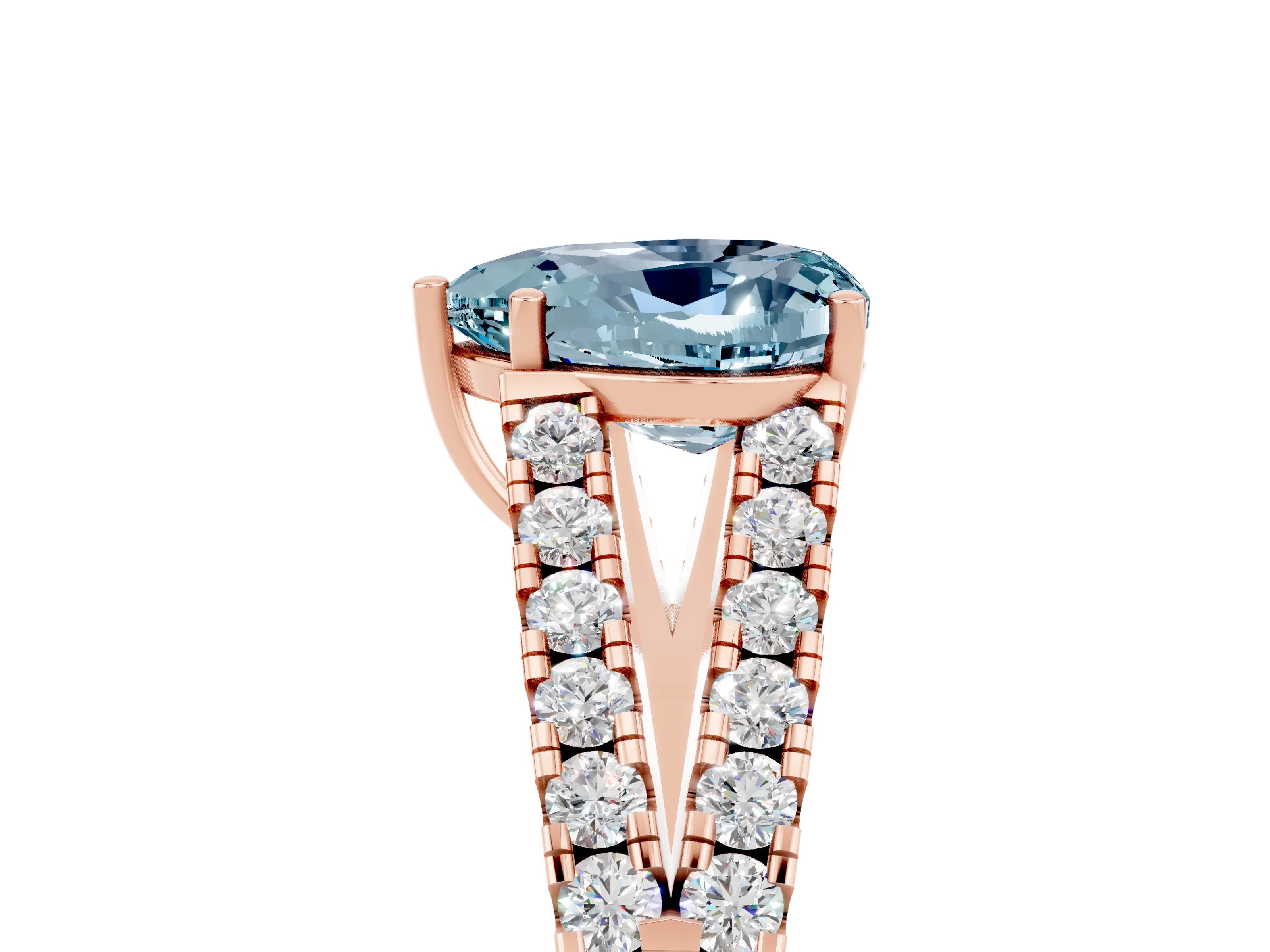 Rose gold Heart Cut Aquamarine Split Shank Pavé Engagement Ring with Four-Prong Setting_17