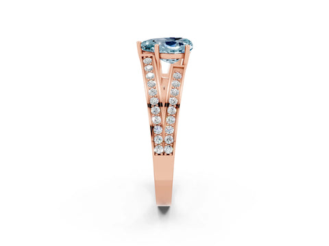Rose gold Heart Cut Aquamarine Split Shank Ring with Pavé Band and Four-Prong Setting_2