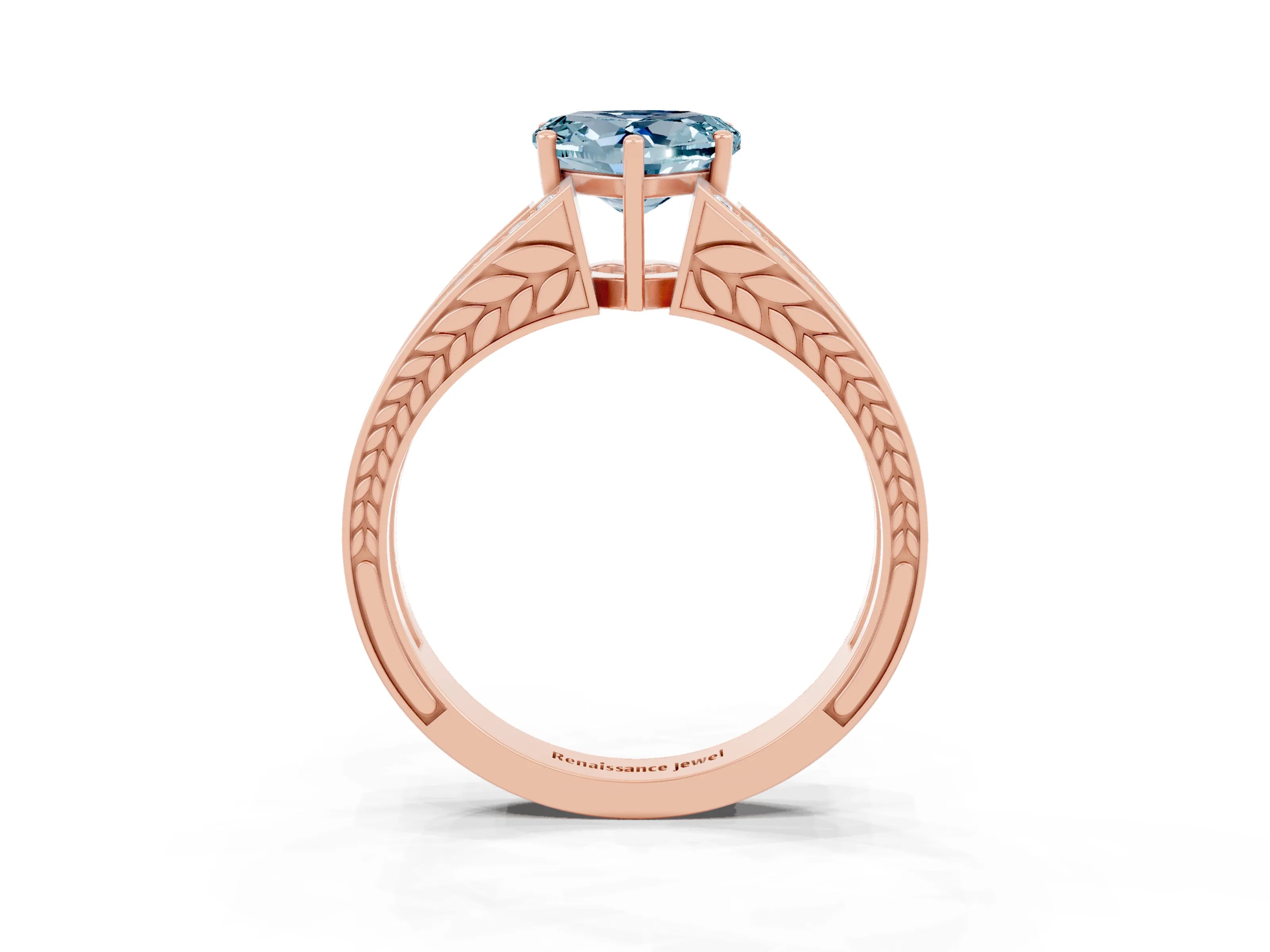 Rose gold Heart Cut Aquamarine Split Shank Ring with Pavé Band and Four-Prong Setting_3