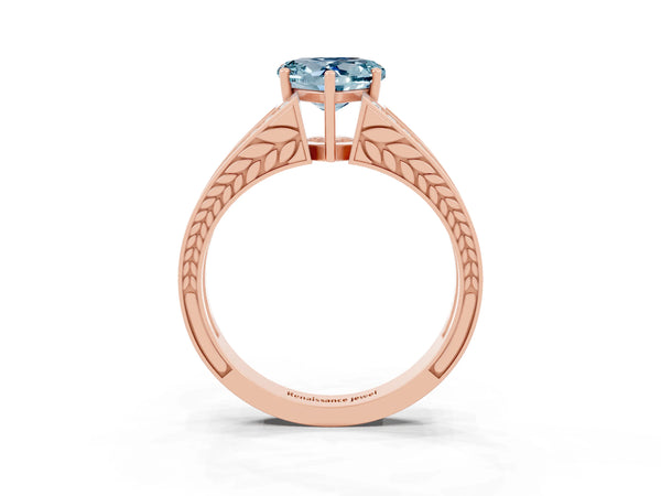 Rose gold Heart Cut Aquamarine Split Shank Ring with Pavé Band and Four-Prong Setting